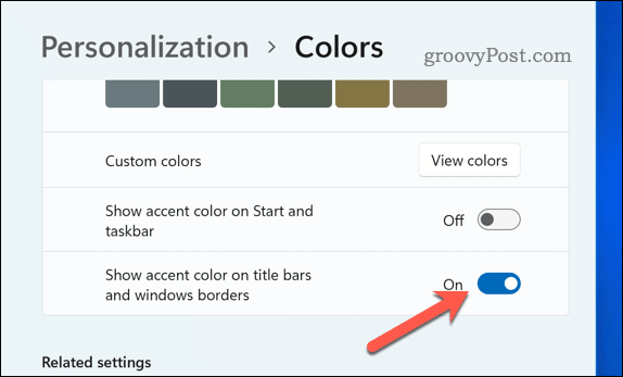 Iespējot apmales krāsu sistēmā Windows
