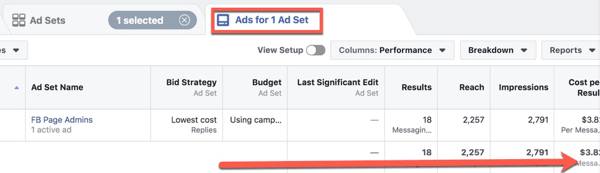Skatiet Facebook reklāmu veiktspējas metriku Facebook Ads Manager.