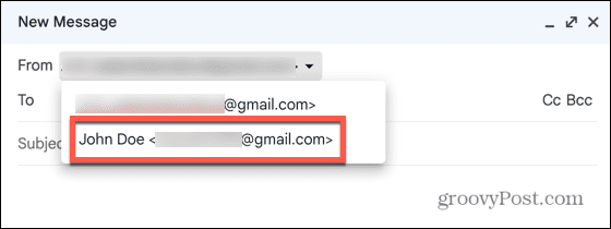 gmail izvēlieties aizstājvārdu