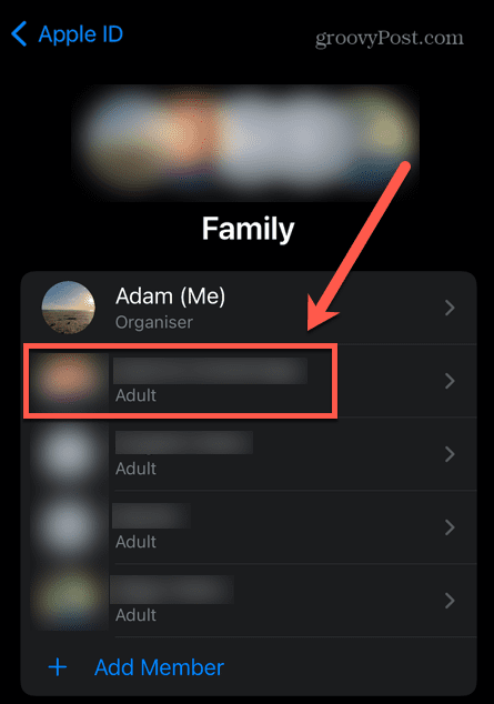 iphone izvēlieties ģimenes locekli