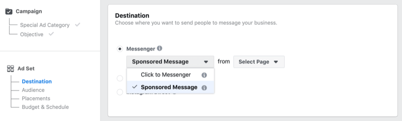 Facebook reklāmas pārvaldnieka opcija Facebook sponsorēta ziņa
