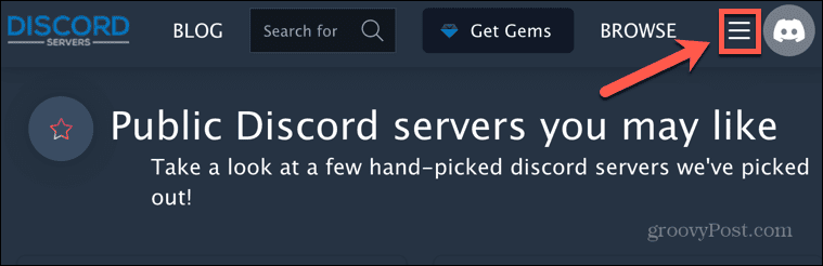 discord servera izvēlne