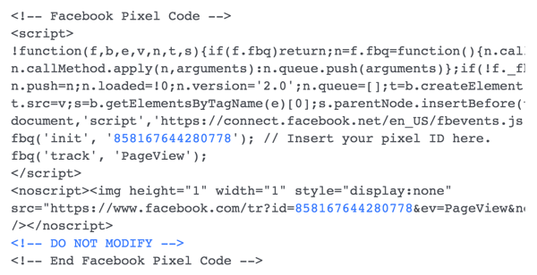 Instalējiet Facebook pikseļu kodu savā vietnē.