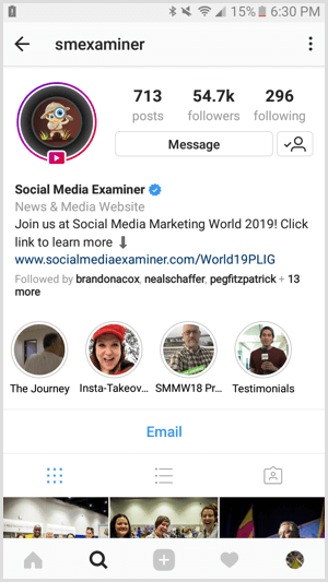 Instagram biznesa profila piemērs