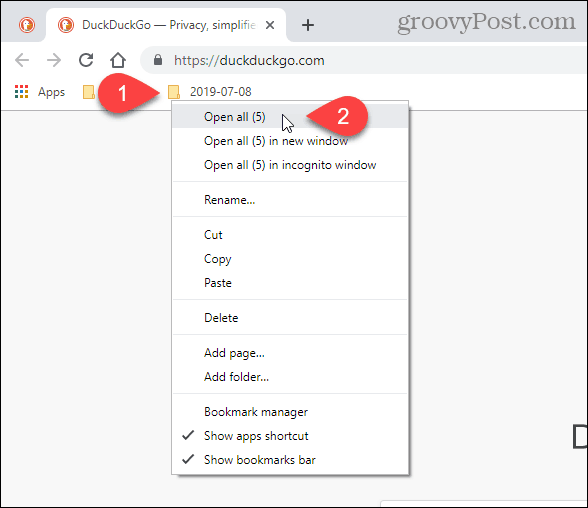 Pārlūkā Chrome atlasiet Atvērt visu (X)