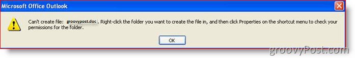 Outlook kļūda: Nevar izveidot failu:: groovyPost.com