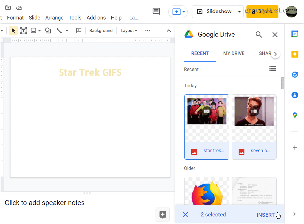 izvēlieties GIFS, ko izmantot no Google diska