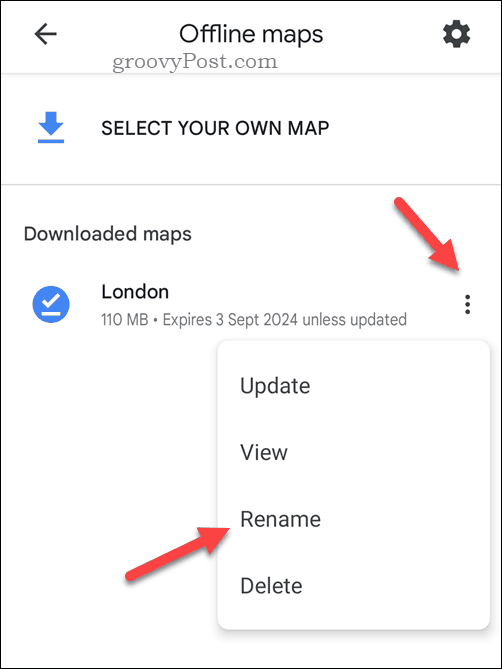 Pārdēvējiet bezsaistes Google Maps karti
