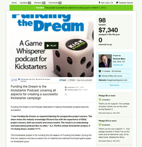kickstarter sapņu podkāsta finansēšana