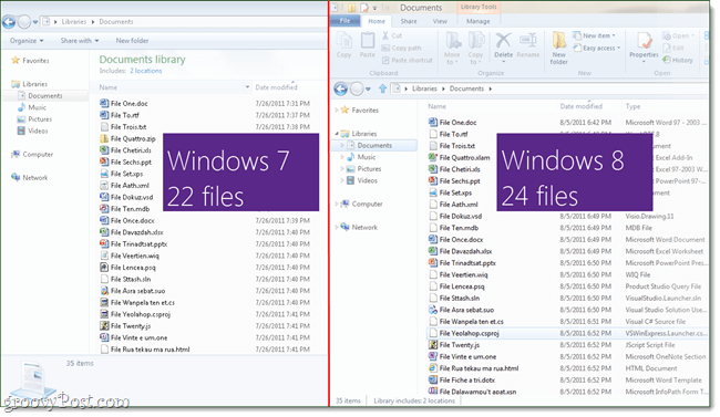 Windows 8 Explorer salīdzinājumā ar Windows 7 Explorer