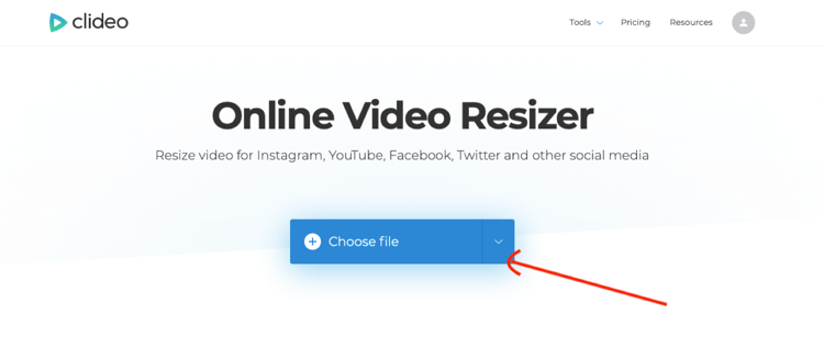 augšupielādējiet video Clideo Online Video Resizer