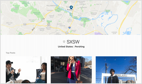 Vietnes izpētes lapā cilvēki var apskatīt visu Instagram ievietoto saturu, kas atzīmēts ar jūsu notikuma ģeogrāfisko atzīmi.