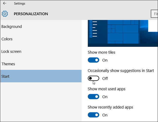 Windows 10 sākuma iestatījumi