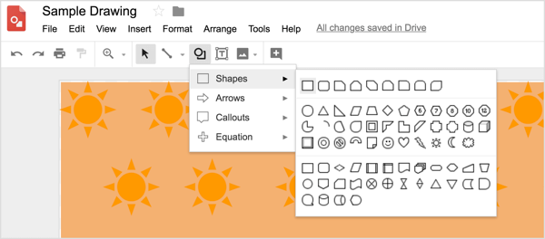 Atlasiet formas rīku un pēc tam uzzīmējiet formu uz sava Google zīmējumu noformējuma.