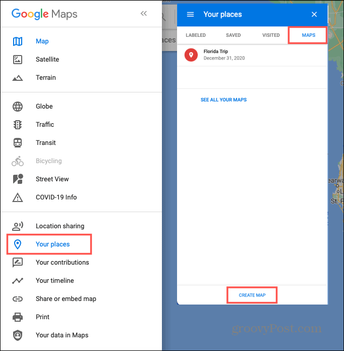 Google Maps izveidojiet ceļa brauciena karti