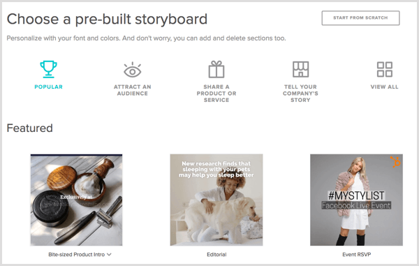 Animoto video izvēlieties storyboard template