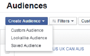facebook reklāmu auditorija izveido auditorijas izvēlnes opcijas