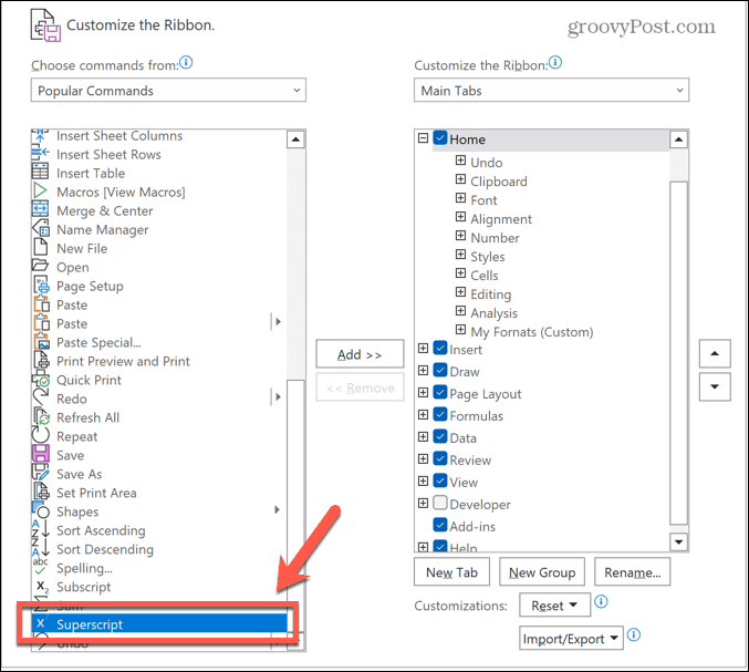 excel apakšraksta komanda