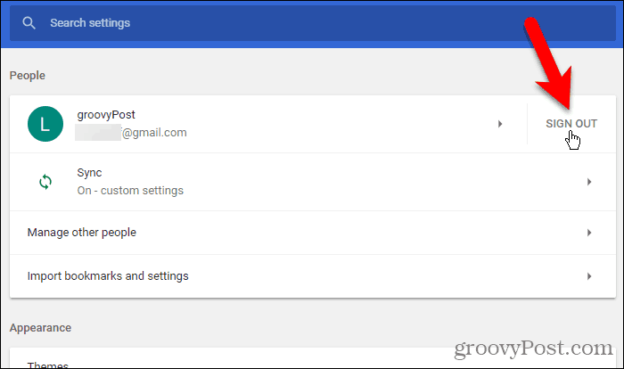 Noklikšķiniet uz Izrakstīties pārlūkā Chrome operētājsistēmai Windows