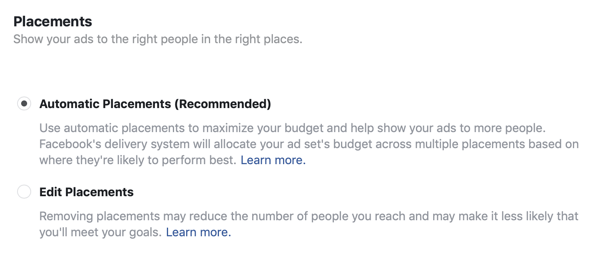 Izvietošanas iespējas Facebook vadošo reklāmas kampaņai.