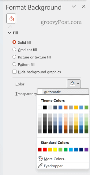 Powerpoint izvēlieties fona krāsu