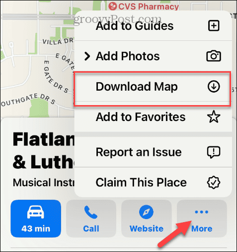 Lejupielādējiet Apple Map opciju no papildu izvēlnes