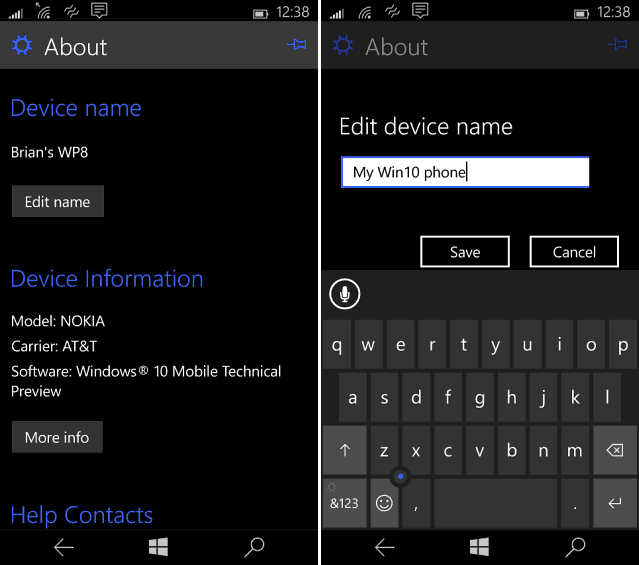 Mainiet Windows Phone vārdu