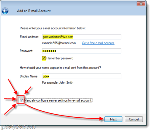 Kā izmantot HTTPS Windows Live Mail klientā, lai izveidotu savienojumu ar HTTPS iespējotu Hotmail kontu.