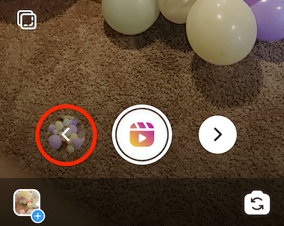 kreisās bultiņas izvēlnes poga, kas ļauj instagram ruļļu klipu pārskatīšanu un rediģēšanu