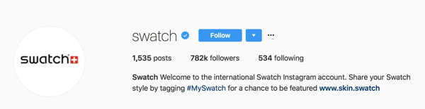 Swatch lūdz lietotājus atzīmēt savas ziņas ar #MySwatch, lai būtu iespēja tikt parādīta viņu Instagram kontā.