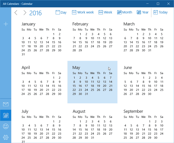 Windows 10 kalendāra pilna gada skata atjauninājums