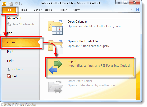 Kā importēt kontaktpersonas uz programmu Outlook 2010 no Gmail, Hotmail un Yahoo