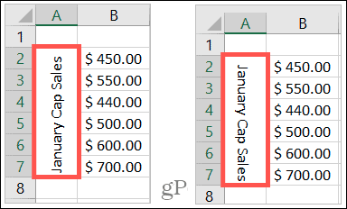 Programmā Excel pagriezts teksts uz augšu un uz leju