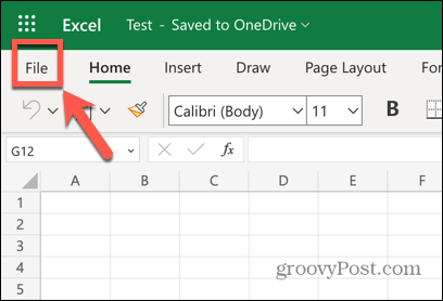 Excel tīmekļa lietotnes failu izvēlne