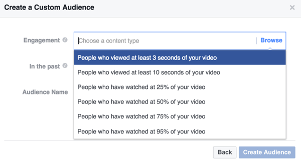 Atlasiet piesaistes kritērijus savai Facebook pielāgotajai video auditorijai.