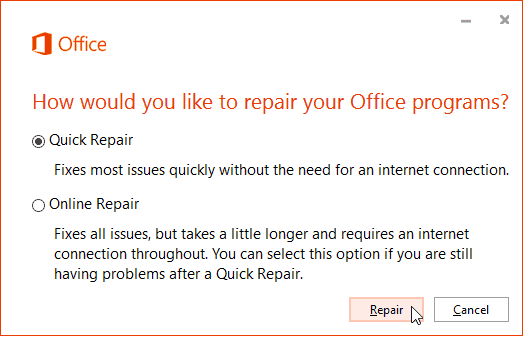 Office 365 tiešsaistes remonts