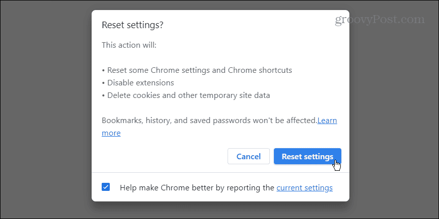 atiestatīt Chrome iestatījumu darbību