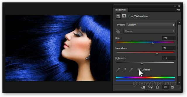 zilu matu krāsu Photoshop pielāgošanas kārtas nokrāsu piesātinājuma pievienošanas apmācība
