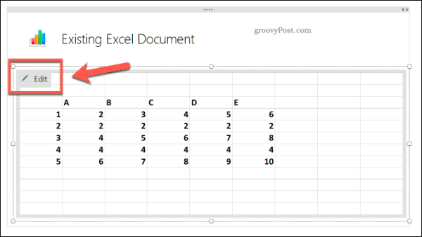 Esošas Excel izklājlapas rediģēšana pakalpojumā OneNote