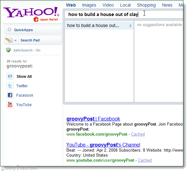 Yahoo Search Direct nav pieejami rezultāti