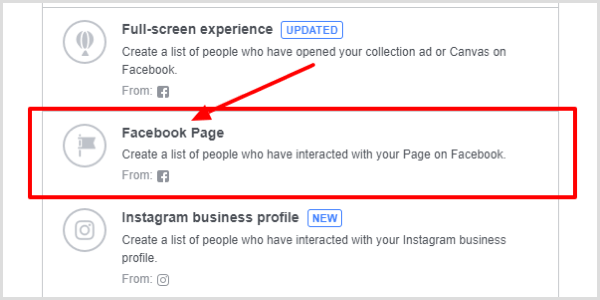 Kā iesaistīšanās veidu izvēlieties Facebook lapu.
