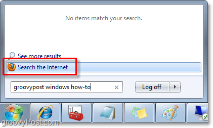 veiciet Windows 7 meklēšanu un meklēšanu internetā no izvēlnes Sākt meklēšanas lodziņa