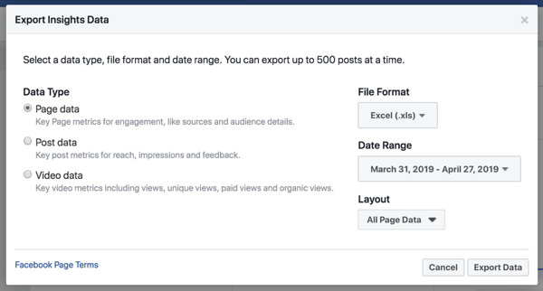 Eksportējiet savus Facebook Insights datus, lai vienkāršotu datu analīzi.