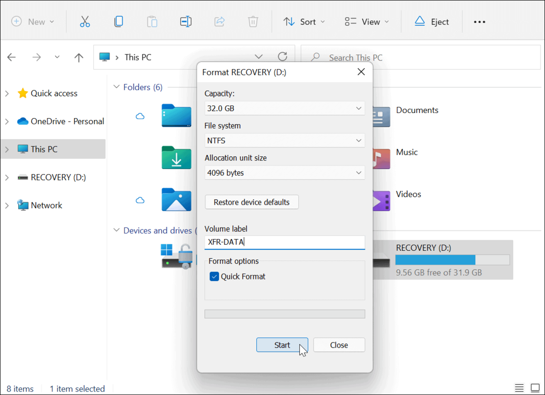 Kā formatēt disku no File Explorer operētājsistēmā Windows 11