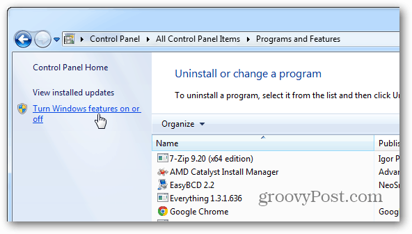 Windows funkciju ieslēgšana vai izslēgšana