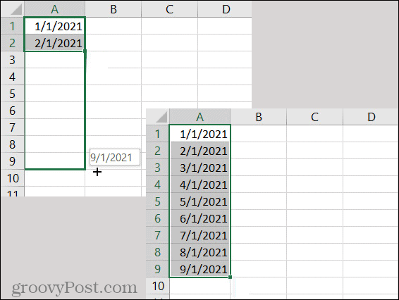 Excel automātiskās aizpildīšanas datuma modelis