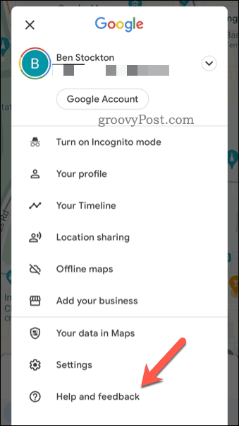 Atveriet Google Maps atsauksmju izvēlni