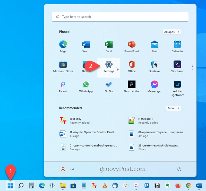 Atveriet lietotni Iestatījumi operētājsistēmā Windows 11