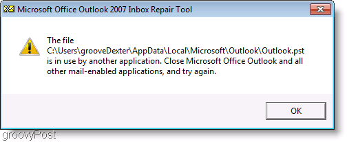 Ekrānuzņēmums - Outlook 2007 ScanPST labošanas ziņojumu logs