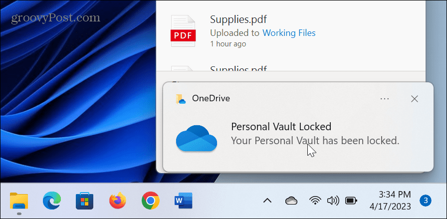 OneDrive Personal Vault bloķēšanas laiks